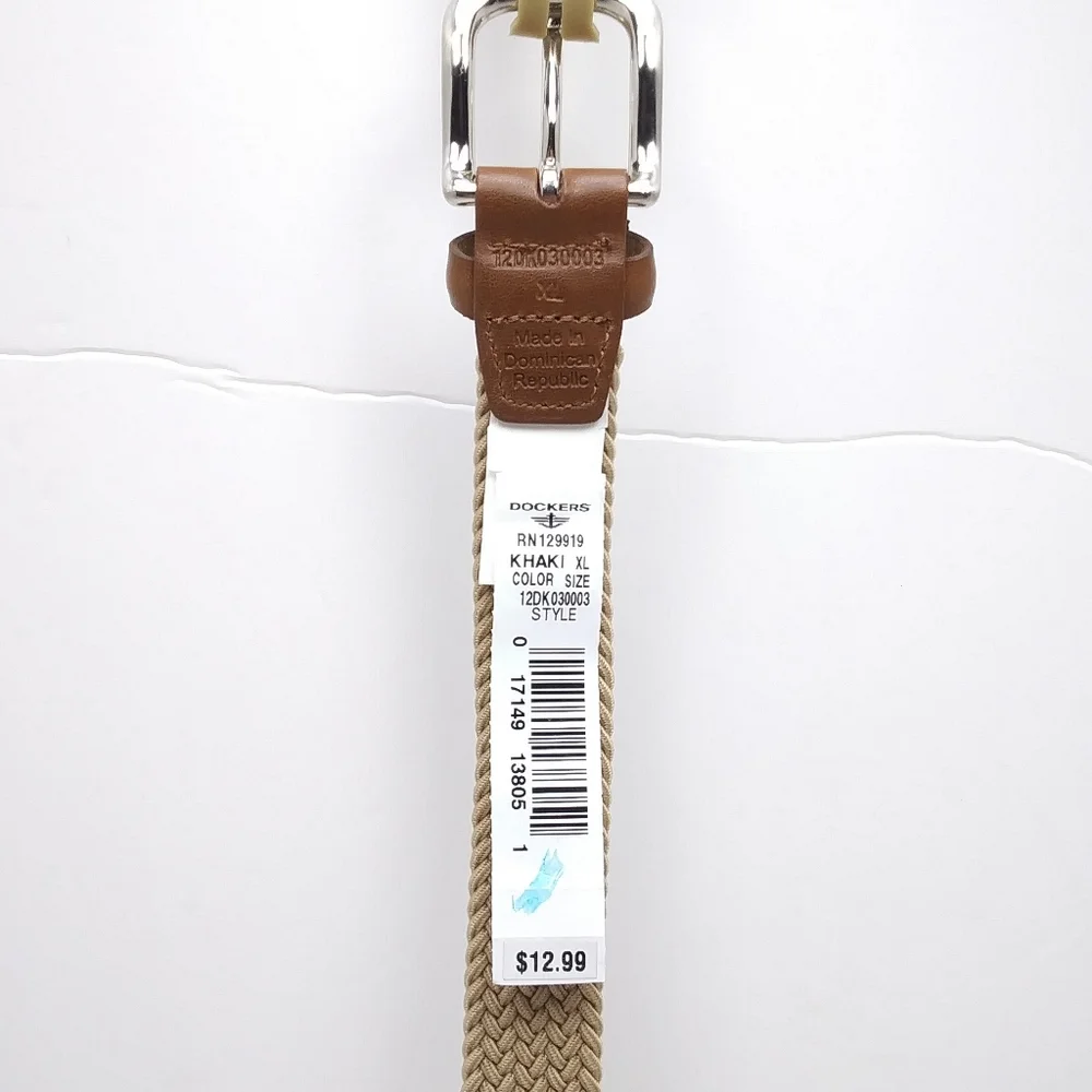 Big Boy's DOCKERS Khaki and Leather Woven Elastic Belt XL NWT